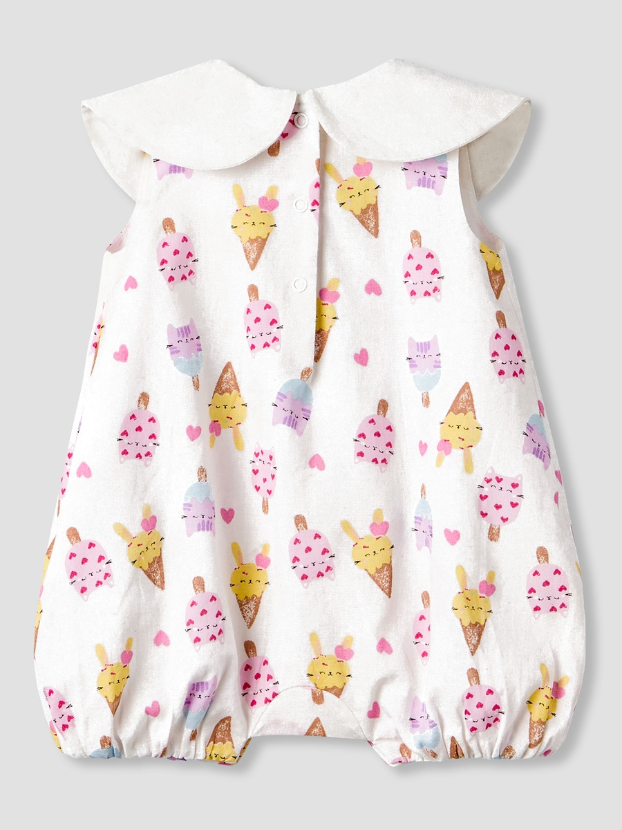 Peter Pan Collar Sleeveless Romper with Button Closure