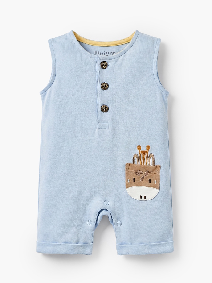 Crew Neck Sleeveless Romper with Giraffe Applique