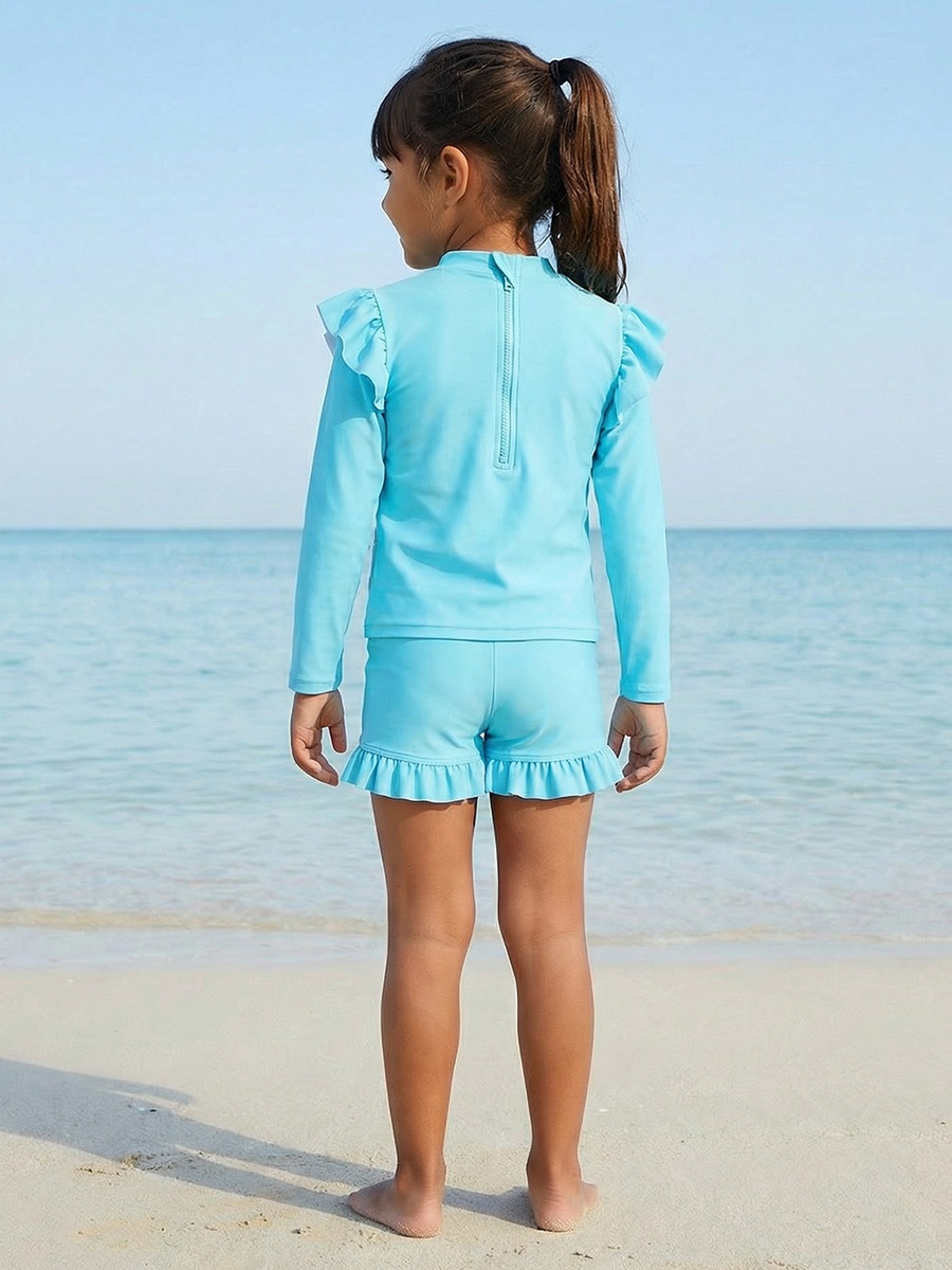 Girls Flamingo Print Rash Guard and Swim Shorts Set