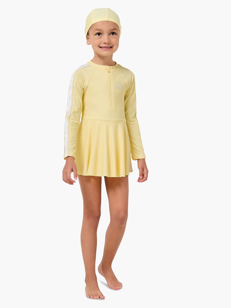 Round Neck Long Sleeves Swimsuit with Cap