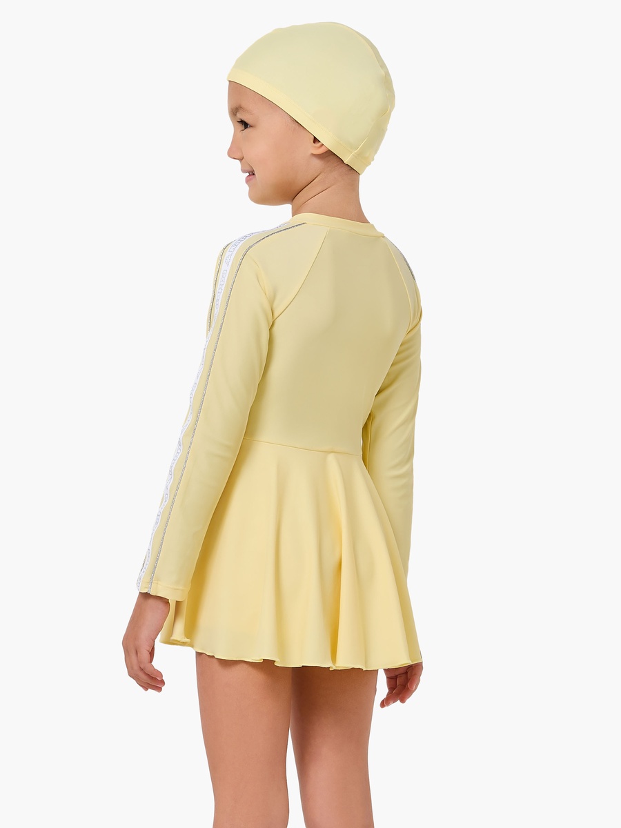 Round Neck Long Sleeves Swimsuit with Cap