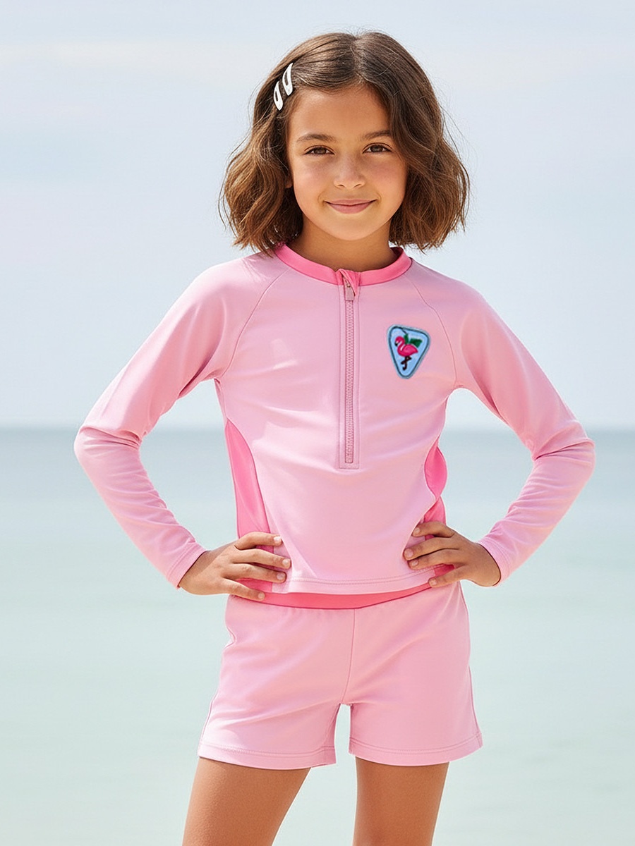 Girls Panelled Rash Guard Set