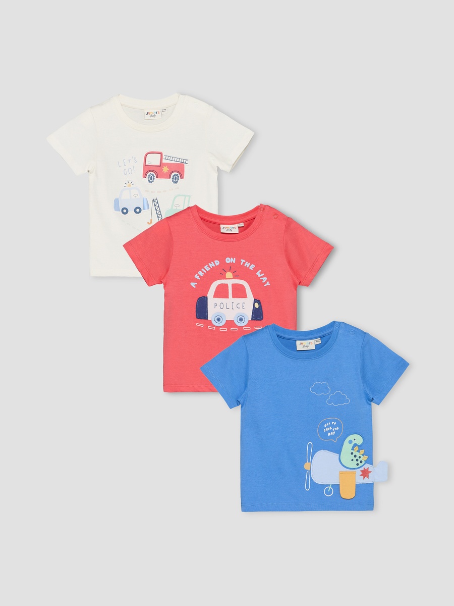 Pack of 3 Crew Neck Short Sleeves T-Shirt with Applique Detail