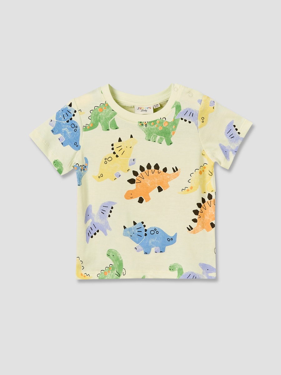 Crew Neck Short Sleeves T-Shirt with Dinosaur Print