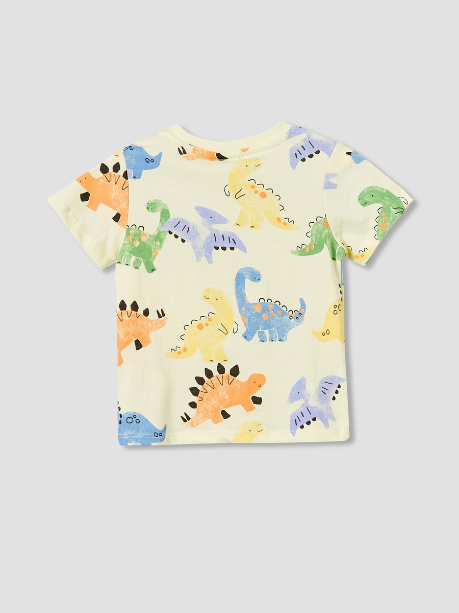 Crew Neck Short Sleeves T-Shirt with Dinosaur Print