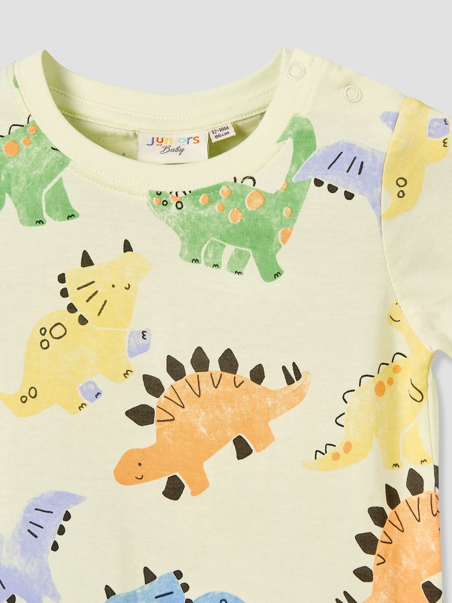 Crew Neck Short Sleeves T-Shirt with Dinosaur Print