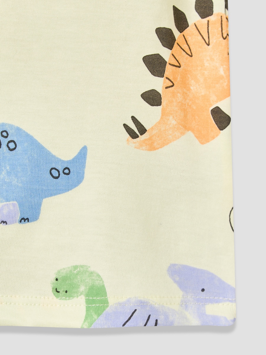 Crew Neck Short Sleeves T-Shirt with Dinosaur Print