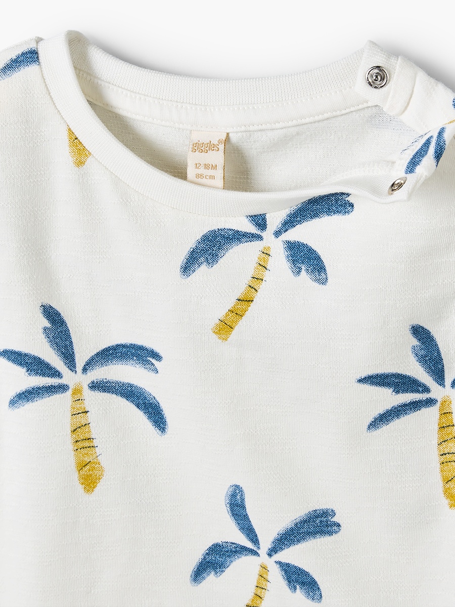Crew Neck Short Sleeves T-Shirt with Palm Print