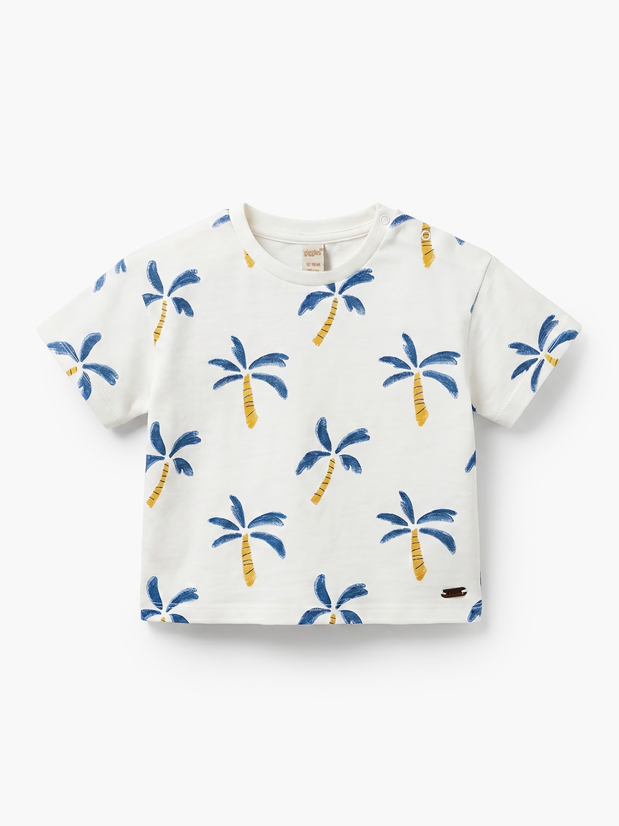 Crew Neck Short Sleeves T-Shirt with Palm Print
