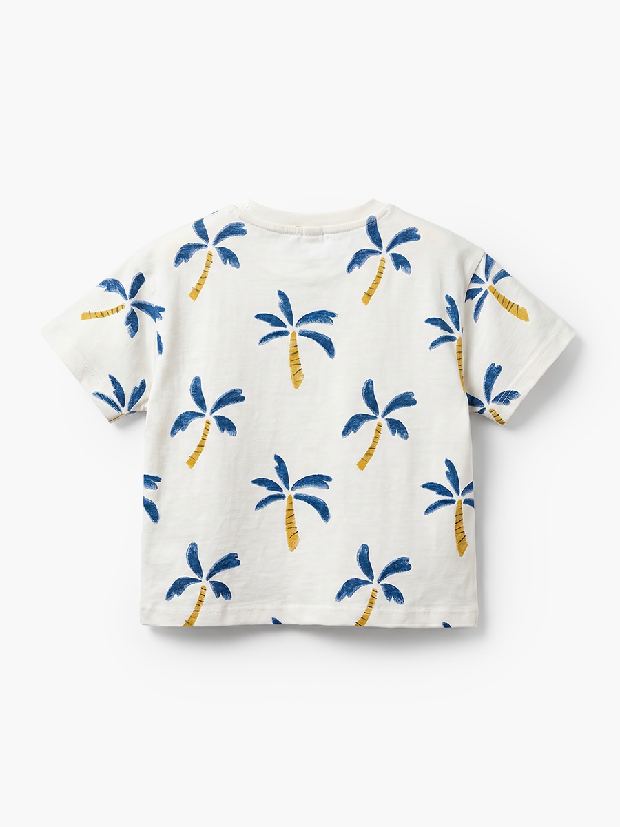 Crew Neck Short Sleeves T-Shirt with Palm Print