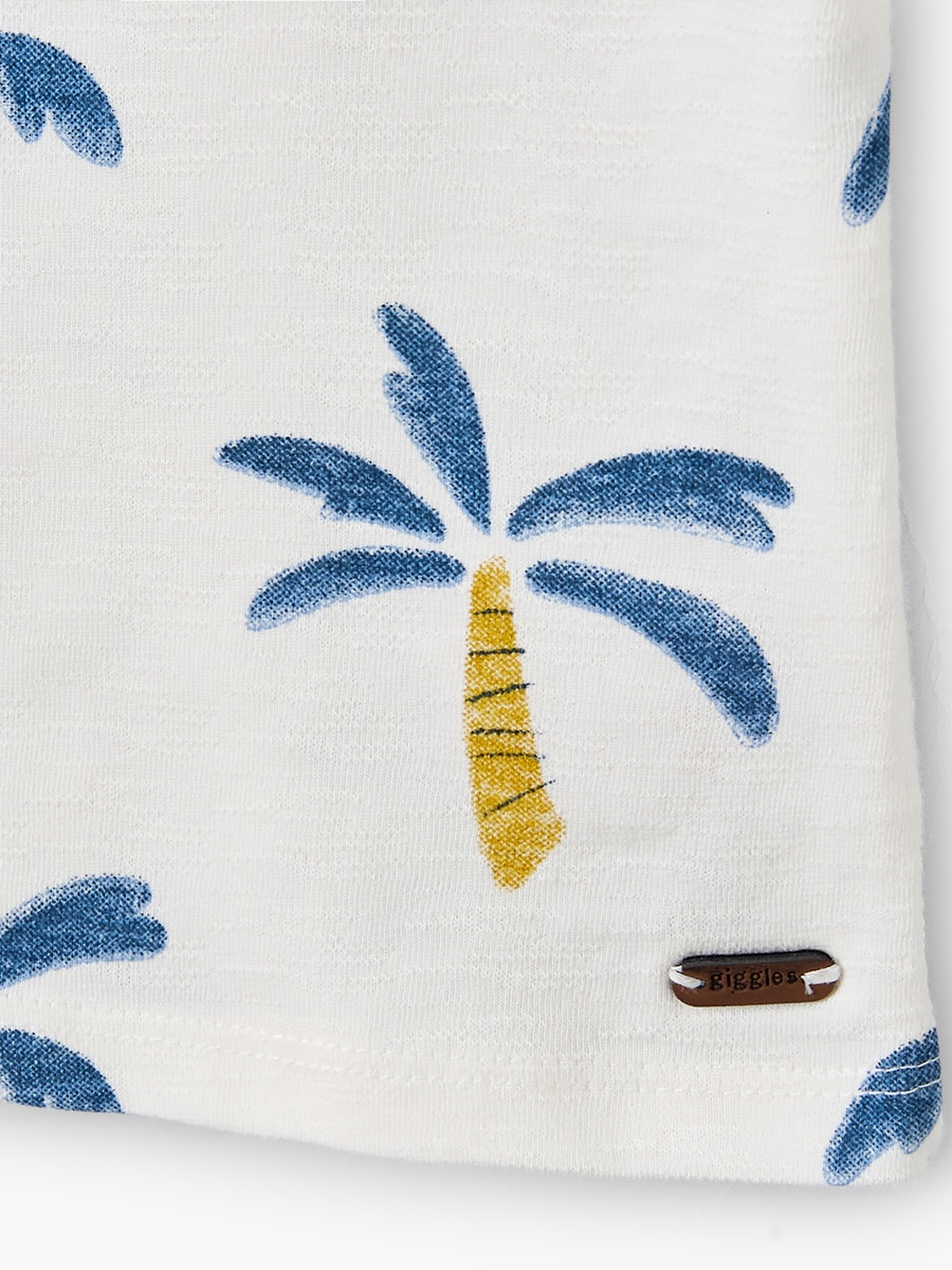 Crew Neck Short Sleeves T-Shirt with Palm Print