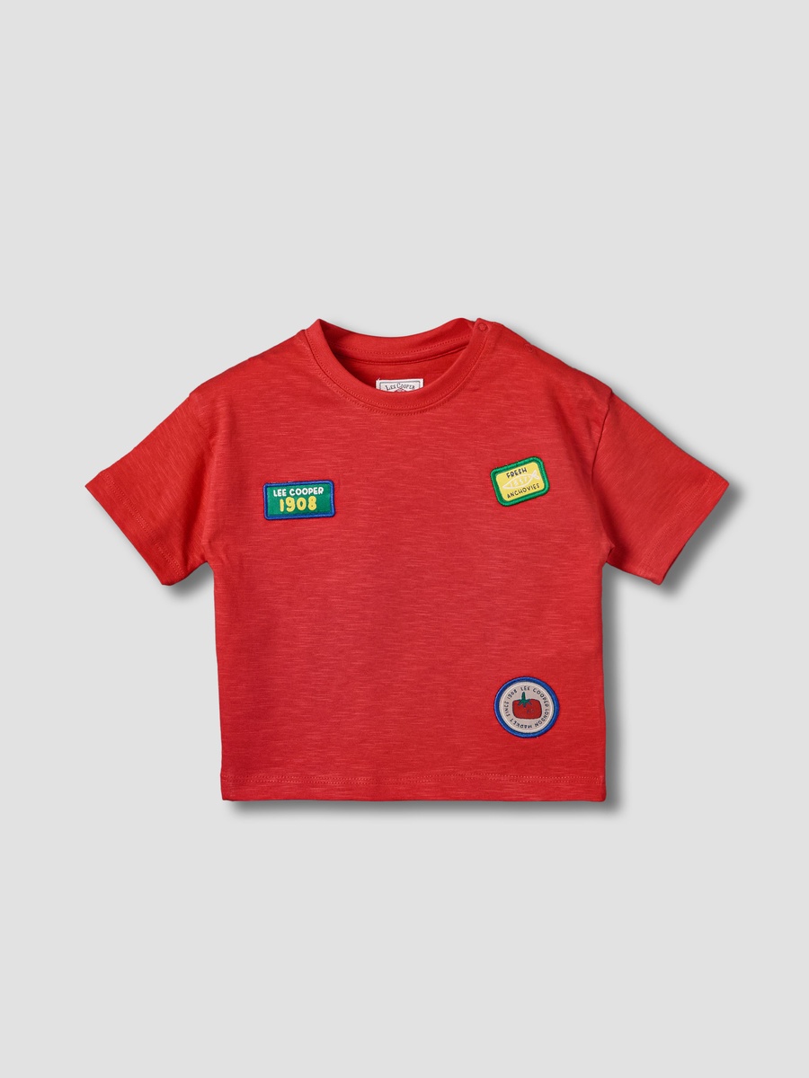Crew Neck Short Sleeves T-Shirt with Logo Applique