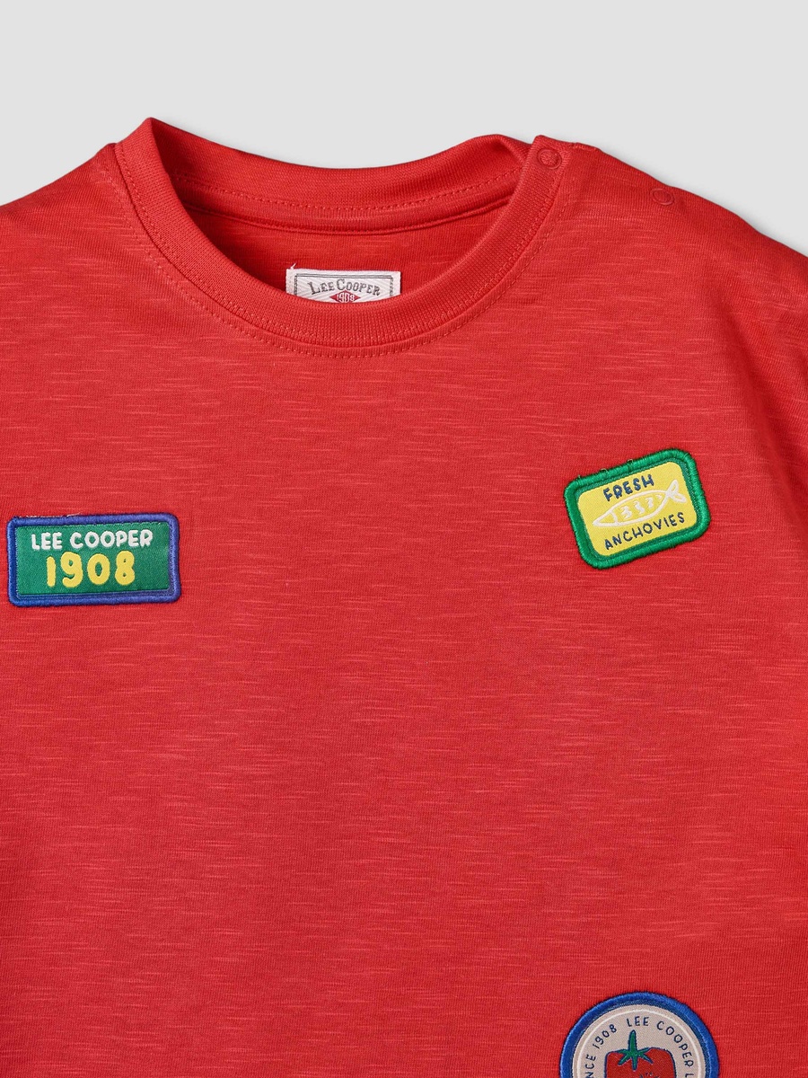 Crew Neck Short Sleeves T-Shirt with Logo Applique