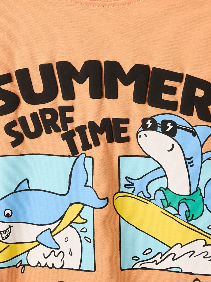 Crew Neck Short Sleeves T-Shirt with Shark Print