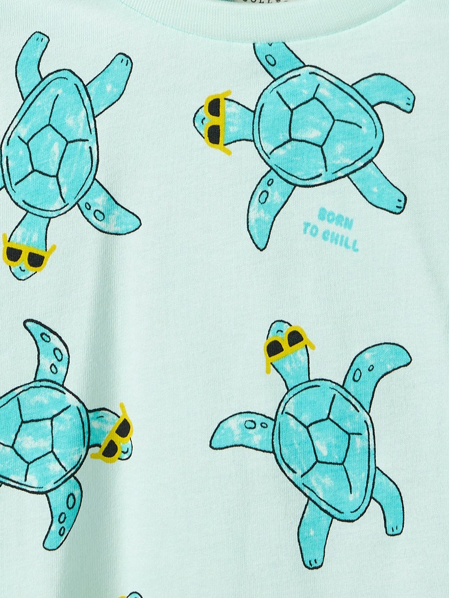 Crew Neck Short Sleeves T-Shirt with Turtle Print