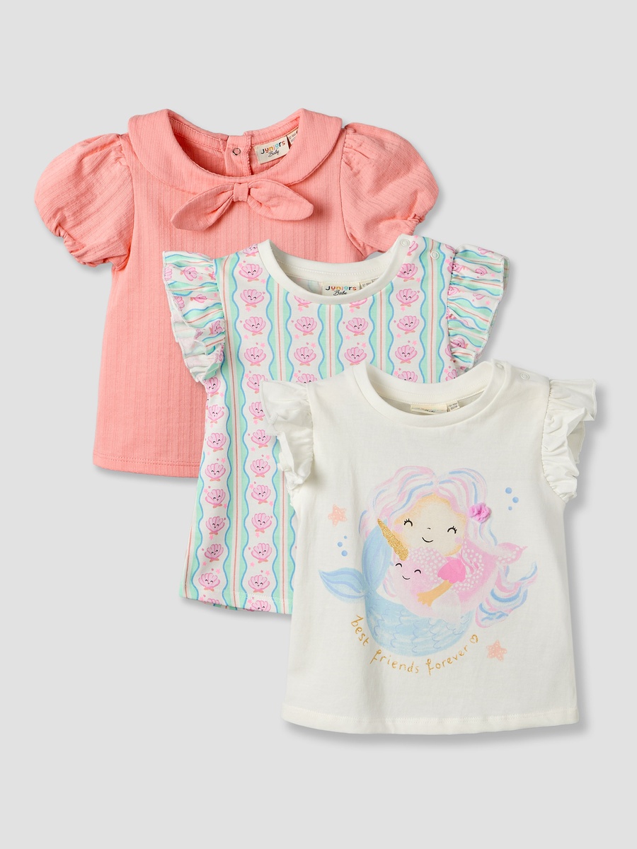 Pack of 3 Round Neck Short Sleeves T-Shirt with Assorted Designs