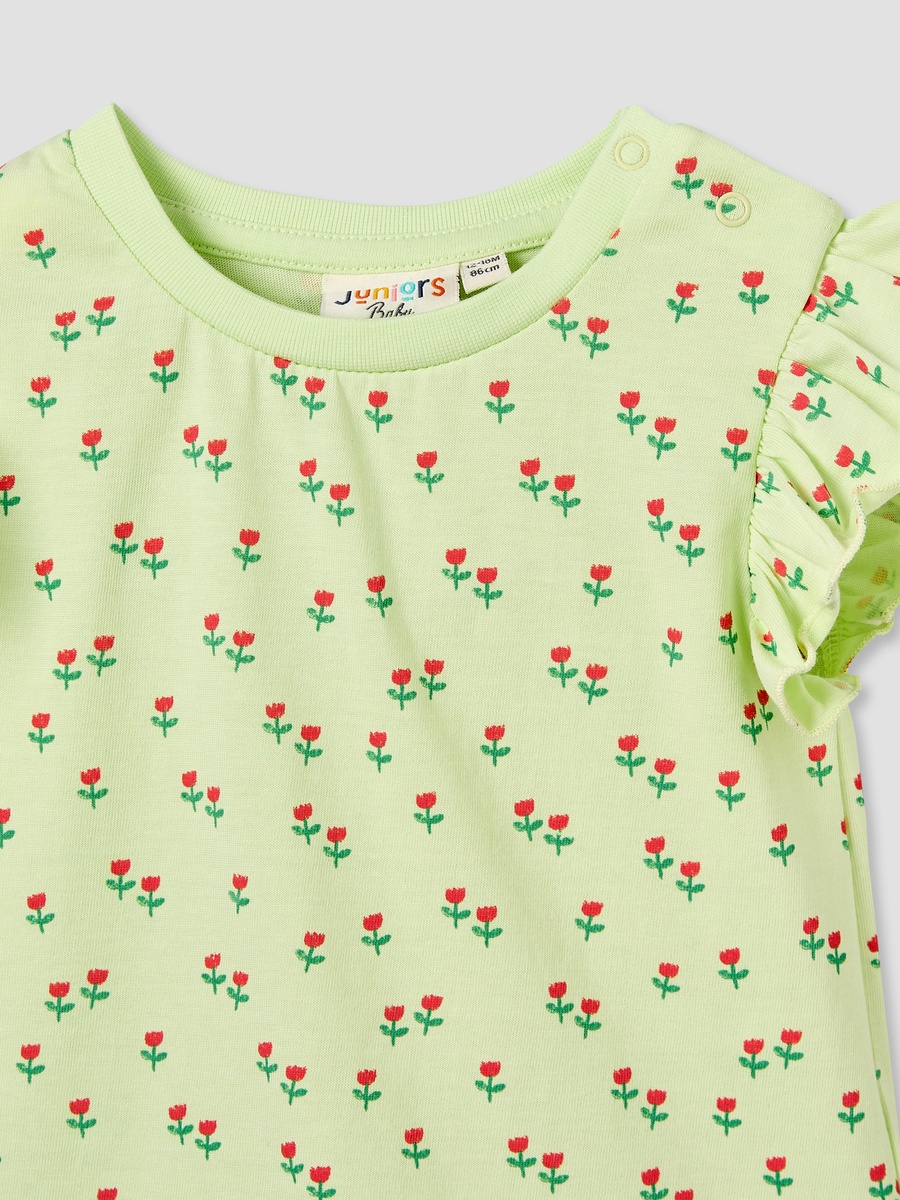 Round Neck Sleeveless T-Shirt with Floral Print