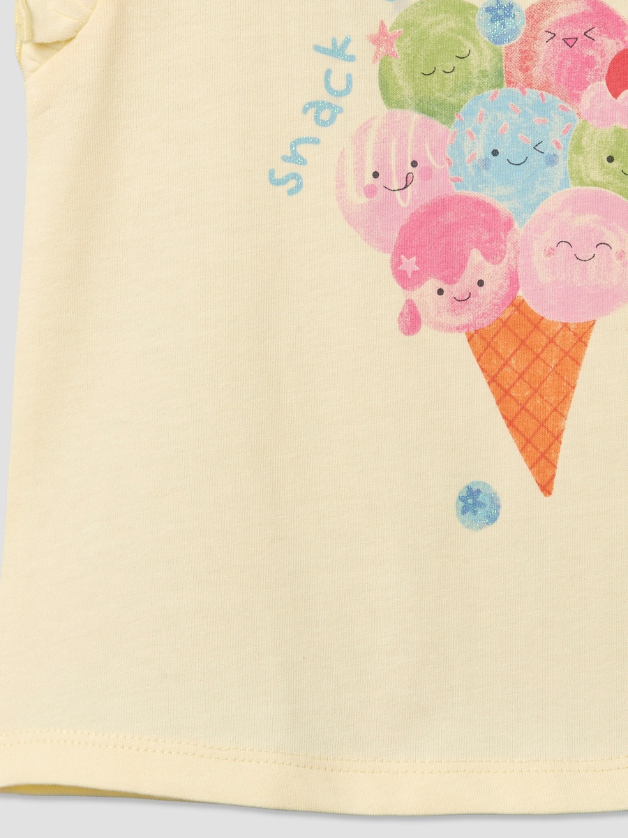 Round Neck Sleeveless T-Shirt with Ice Cream Cone Print