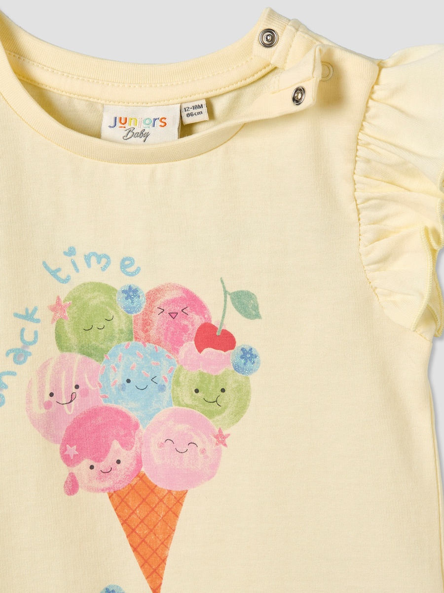 Round Neck Sleeveless T-Shirt with Ice Cream Cone Print