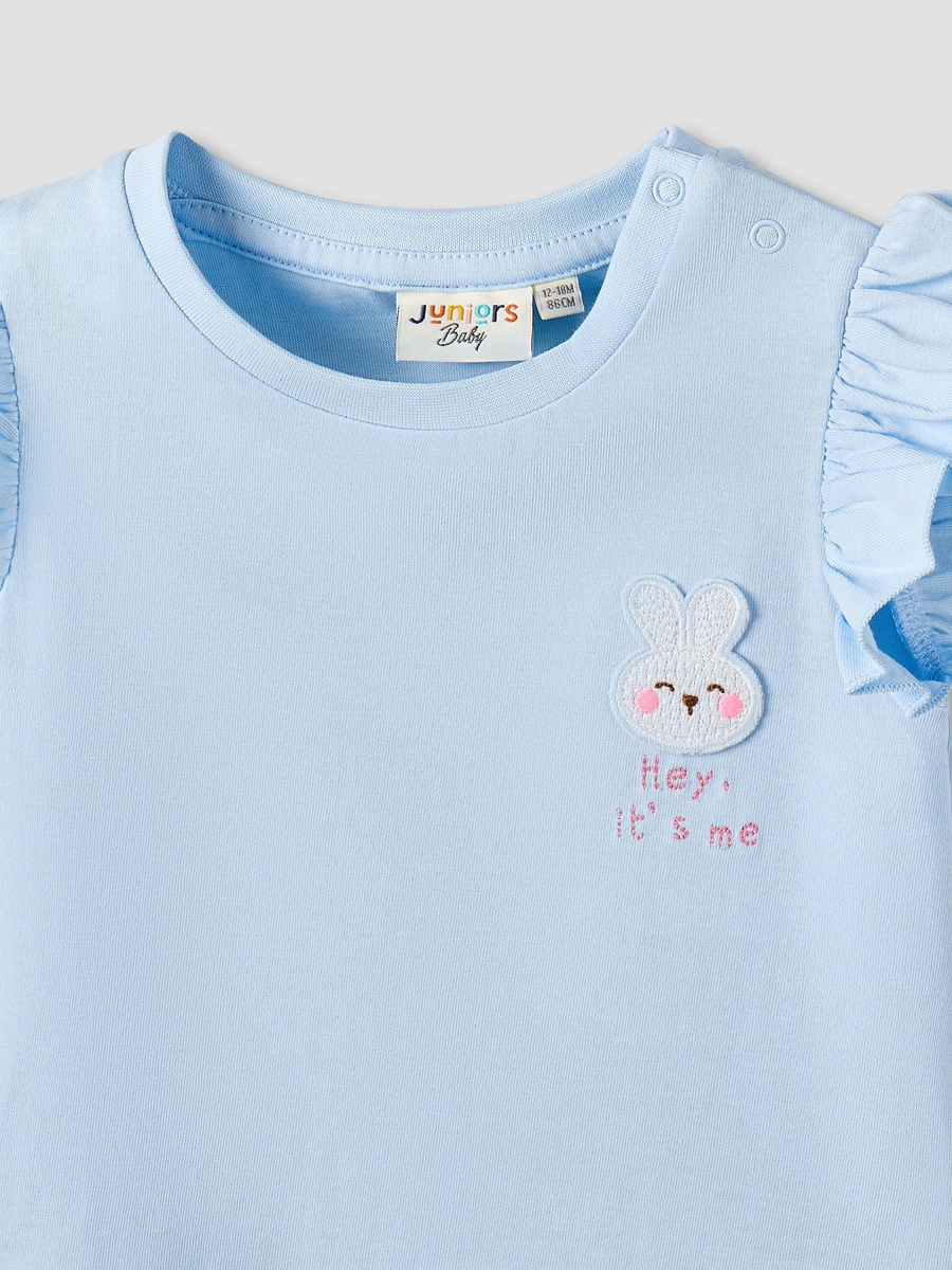 Crew Neck Sleeveless T-Shirt with Bunny Applique