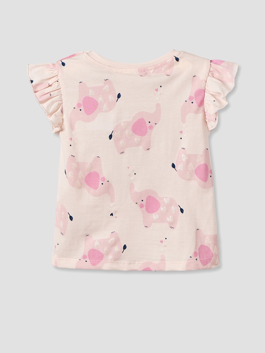 Round Neck Short Sleeves T-Shirt with Elephant Print