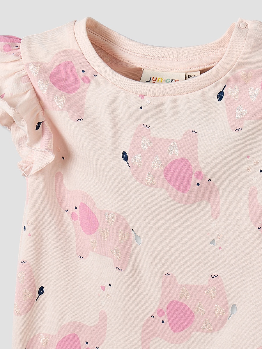 Round Neck Short Sleeves T-Shirt with Elephant Print