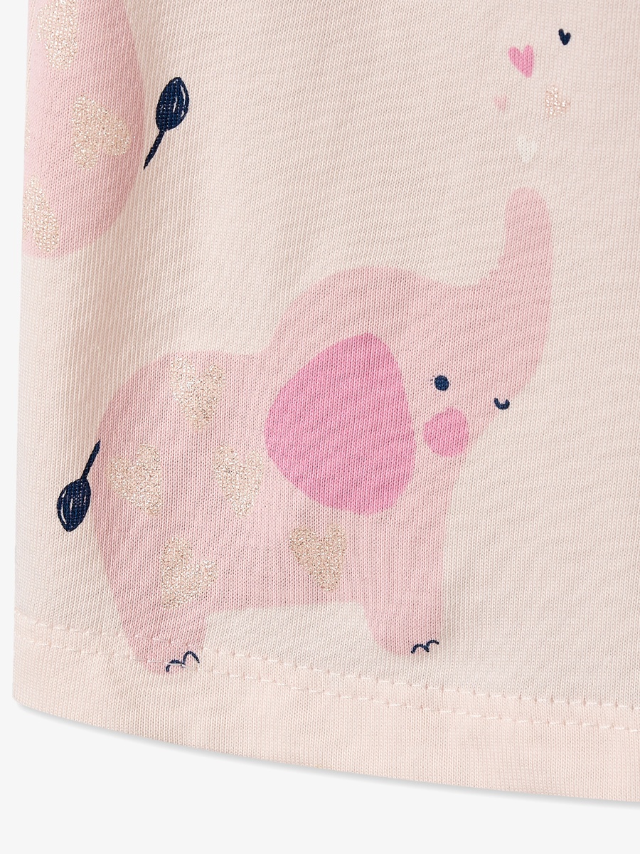 Round Neck Short Sleeves T-Shirt with Elephant Print