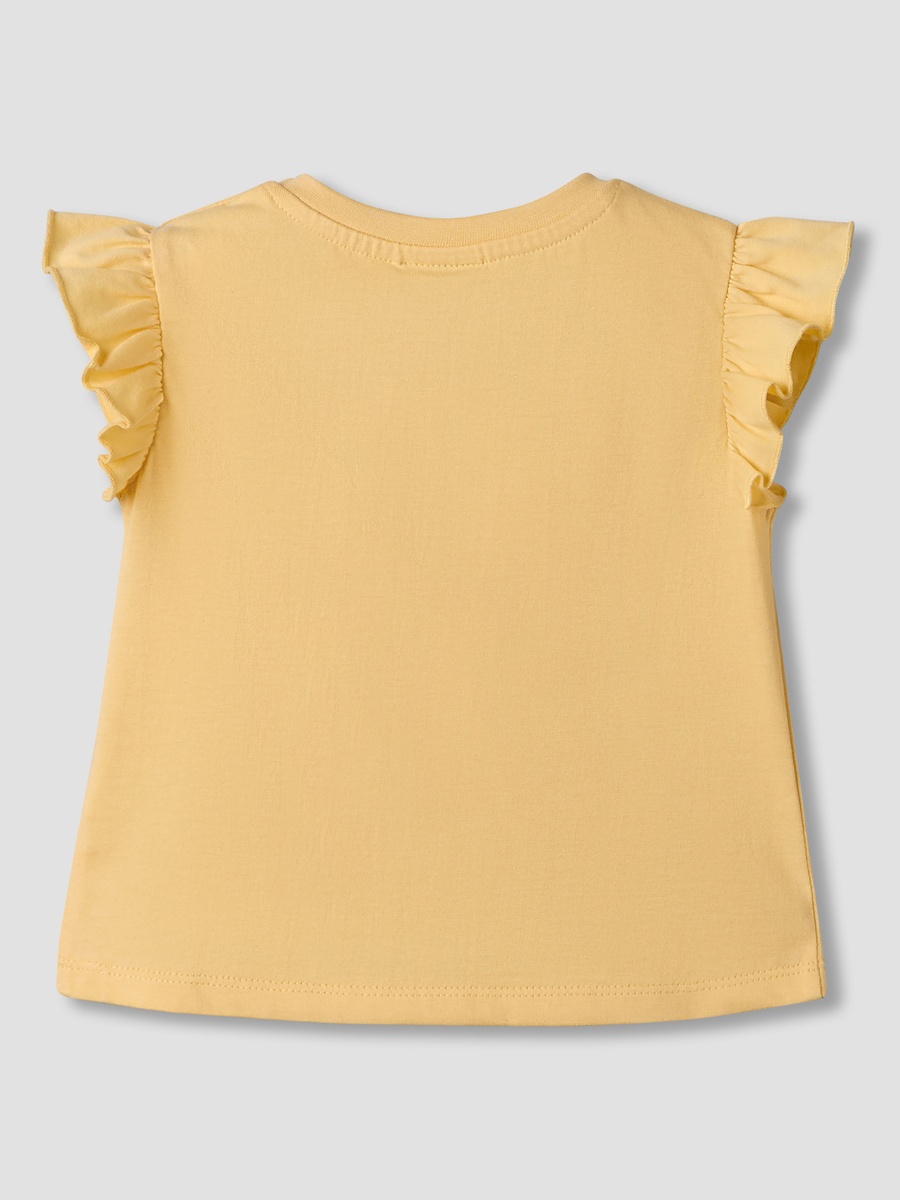 Crew Neck Ruffle Sleeves T-Shirt with Heart Applique