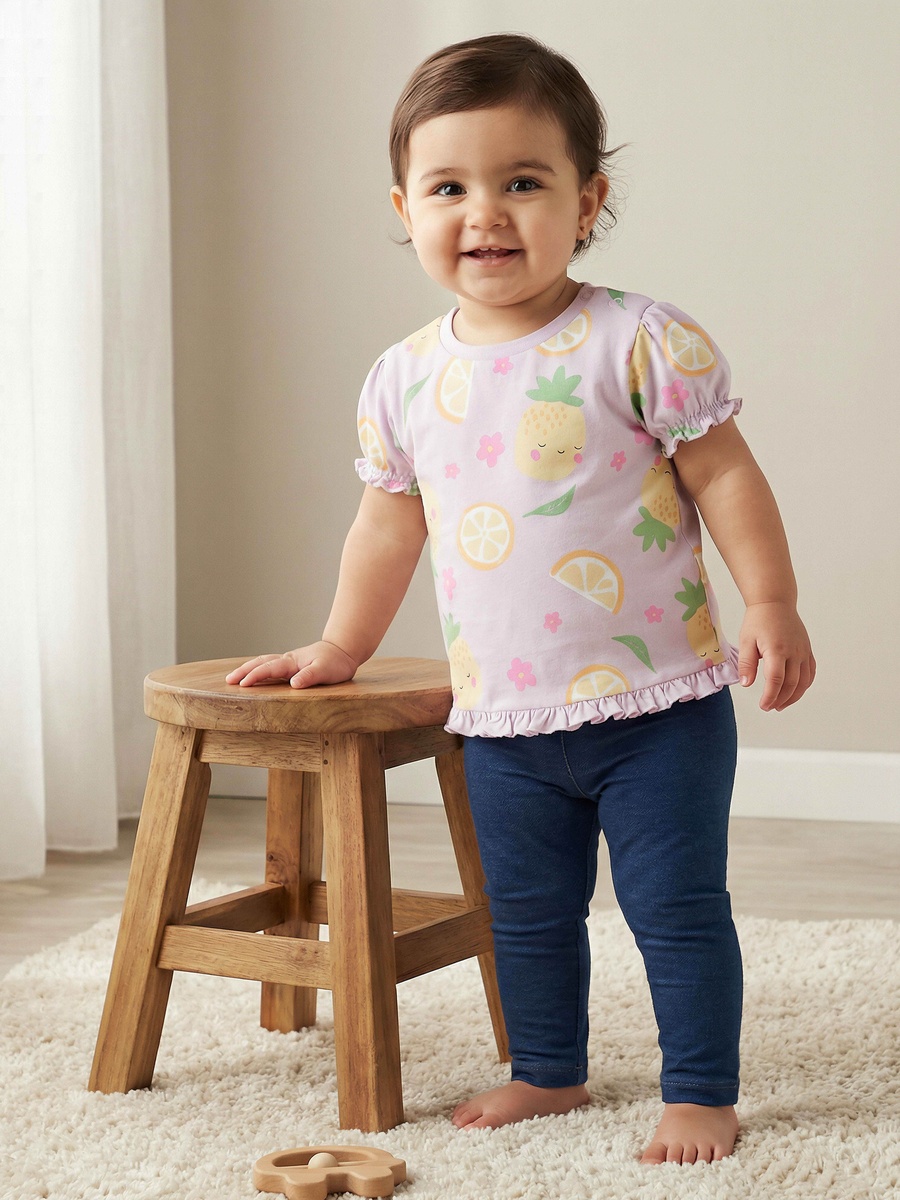 Pack of 2 Crew Neck Short Sleeves T-Shirt with Fruit Print
