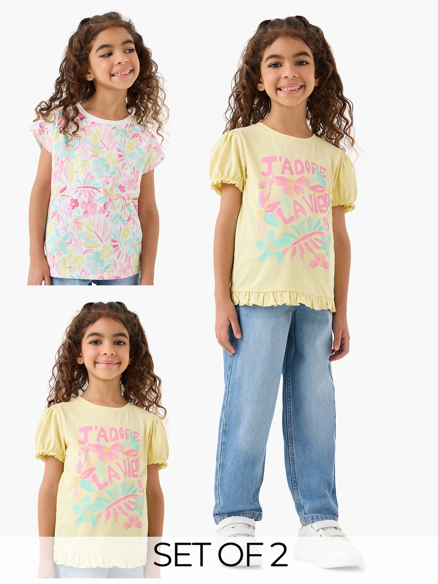 Pack of 2 Round Neck Short Sleeves T-Shirt with Graphic Print