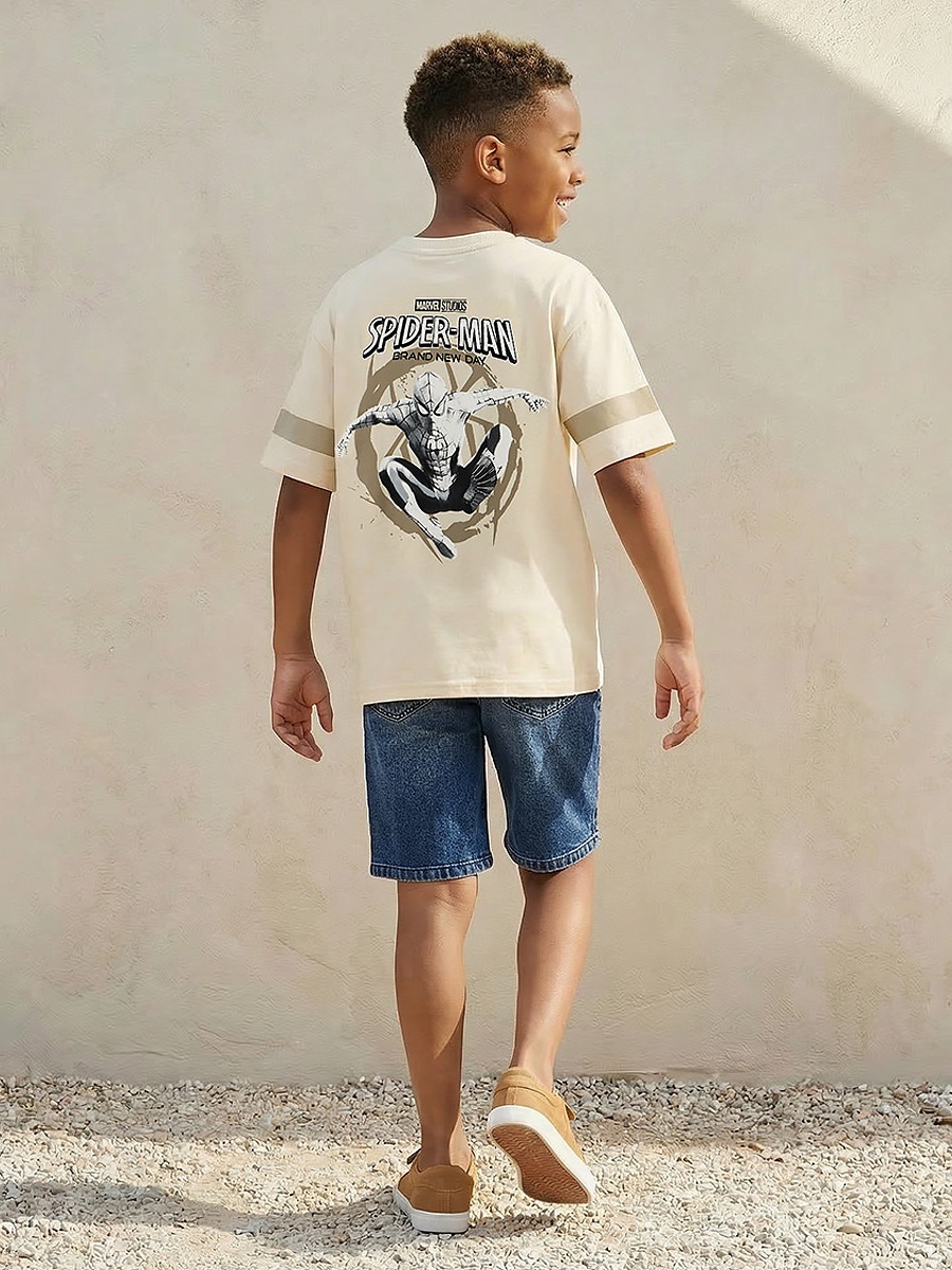 Crew Neck Short Sleeves T-Shirt with Spider-Man Print