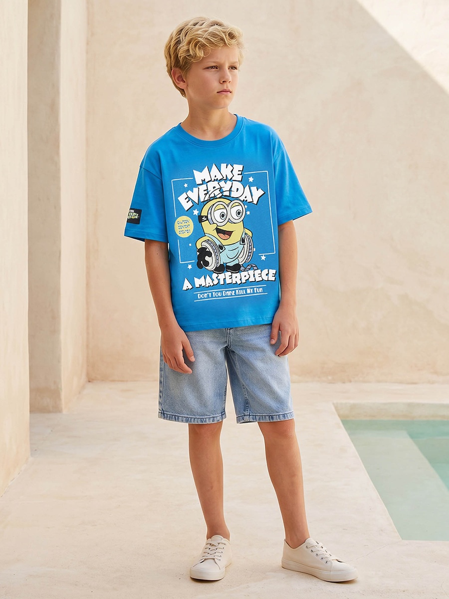 Crew Neck Short Sleeves T-shirt with Minions Print