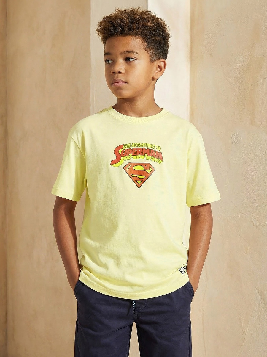 Crew Neck Short Sleeves T-Shirt with Superman Print