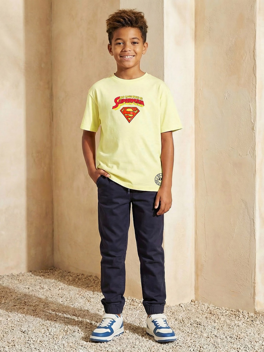 Crew Neck Short Sleeves T-Shirt with Superman Print