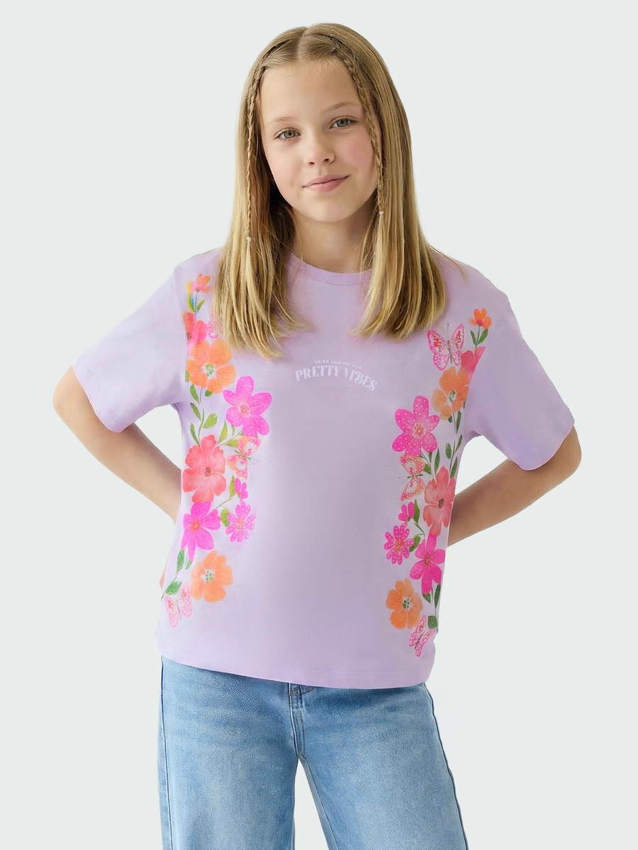 Crew Neck Short Sleeves T-Shirt with Floral Print