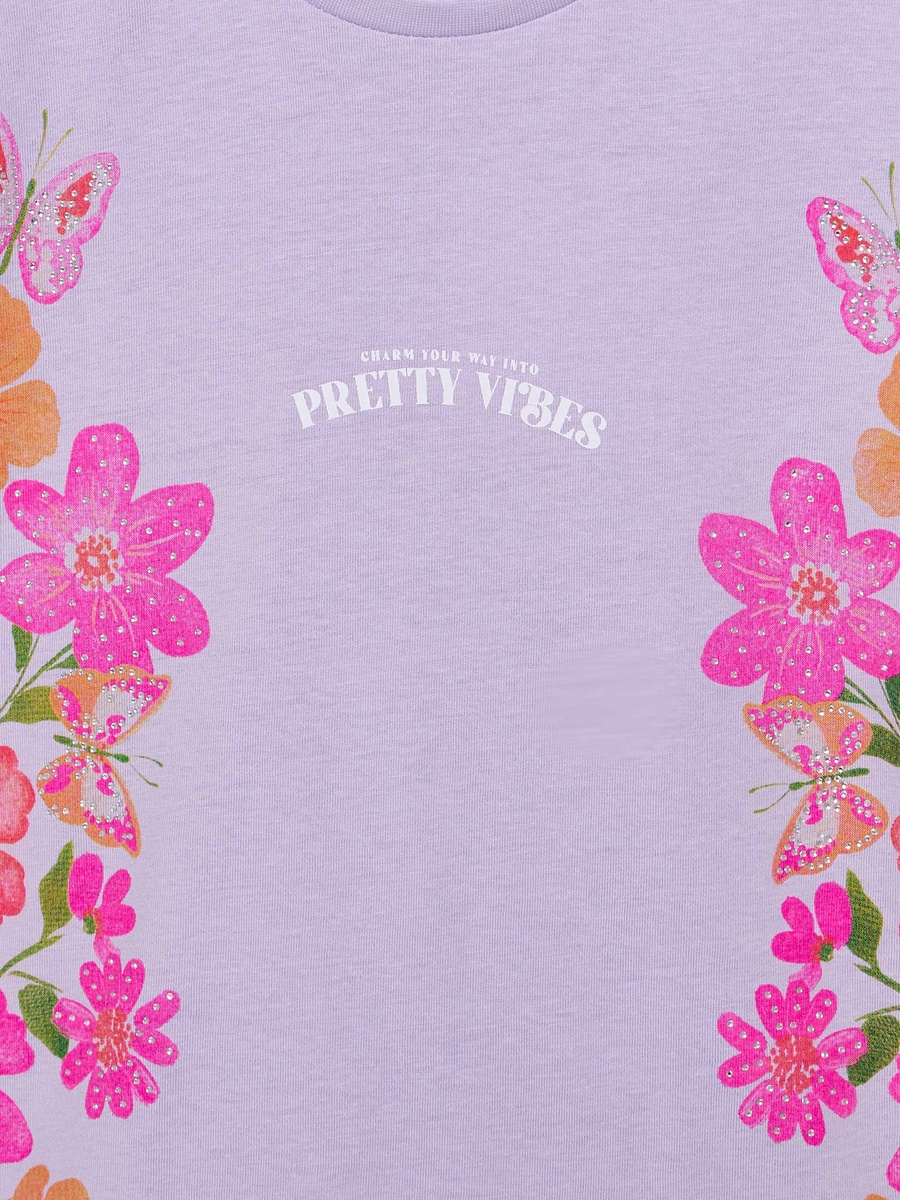 Crew Neck Short Sleeves T-Shirt with Floral Print