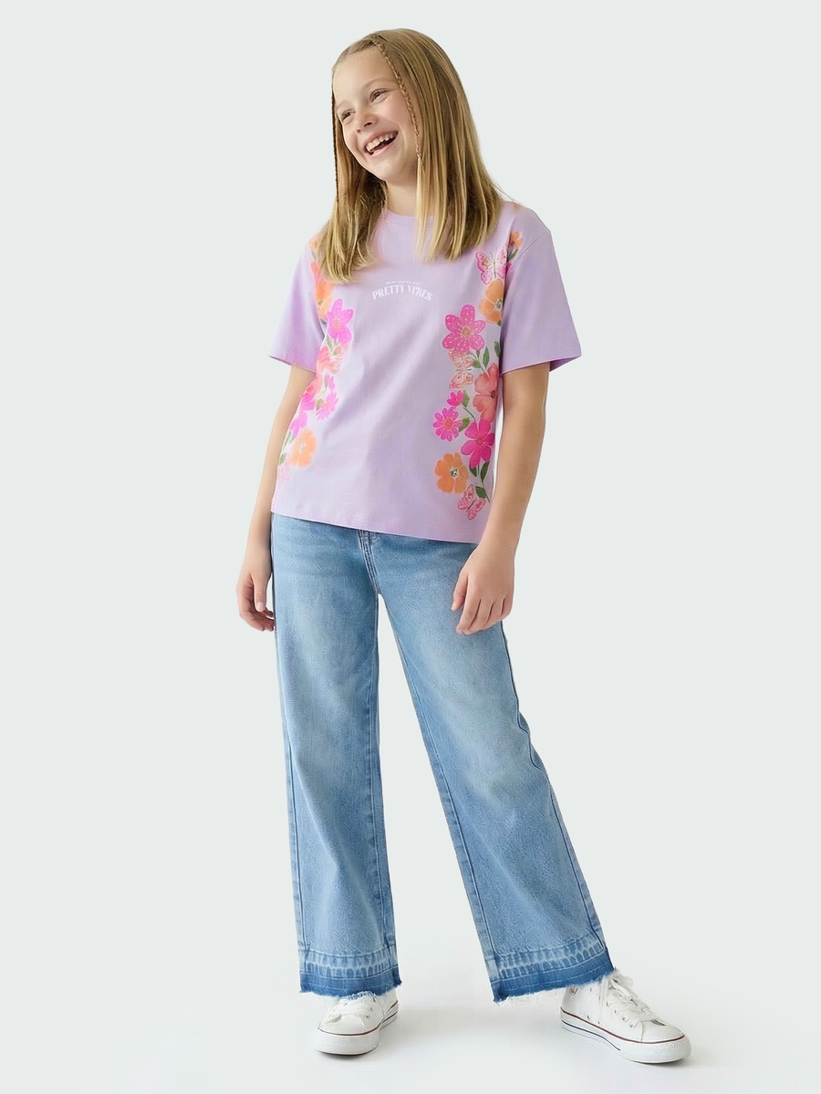 Crew Neck Short Sleeves T-Shirt with Floral Print