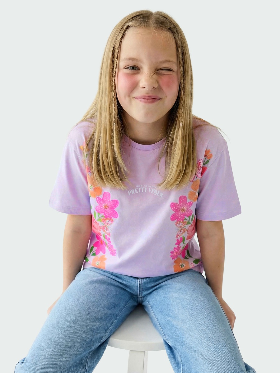 Crew Neck Short Sleeves T-Shirt with Floral Print