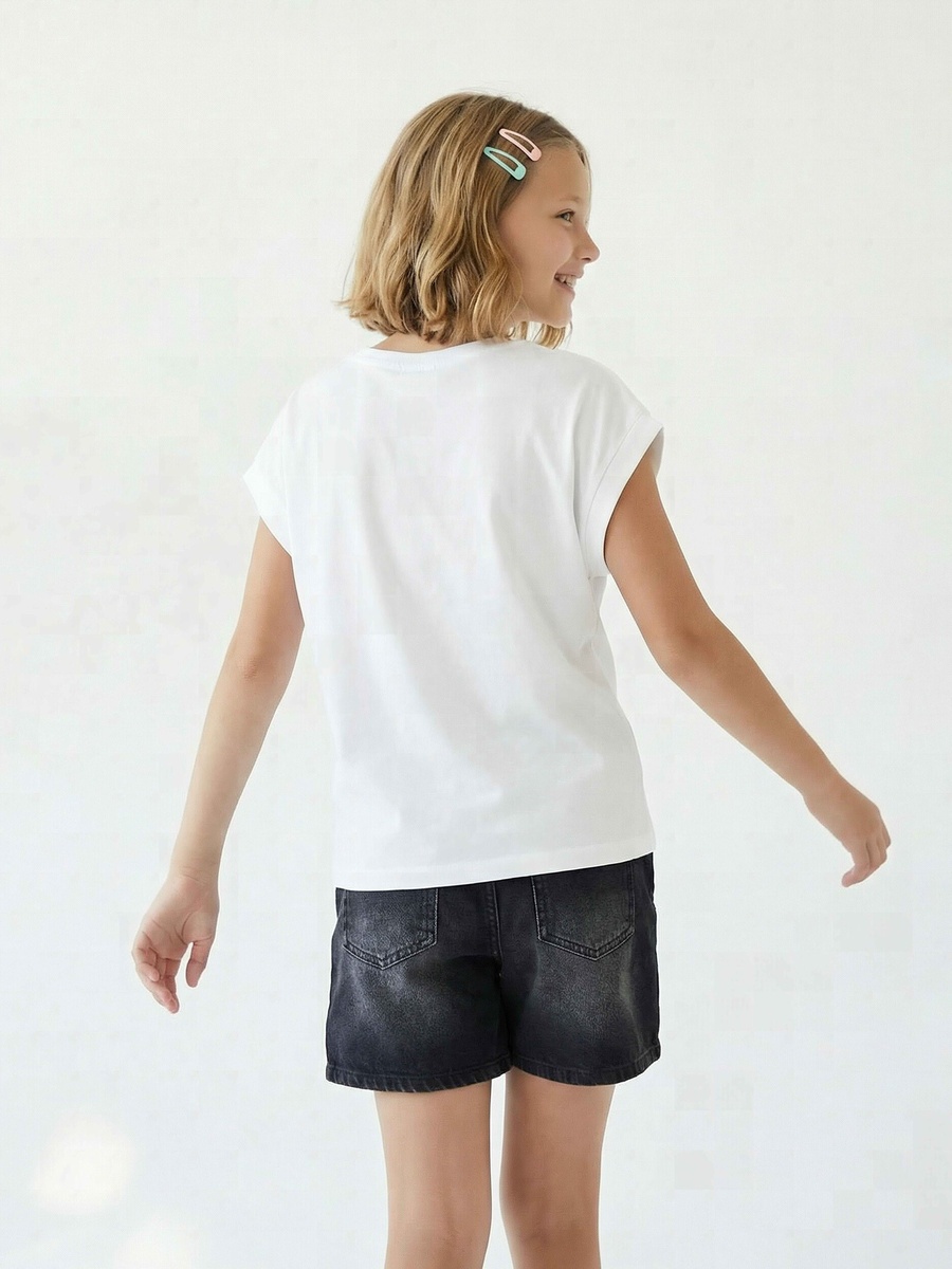 Round Neck Short Sleeves T-Shirt with Sunglasses Print