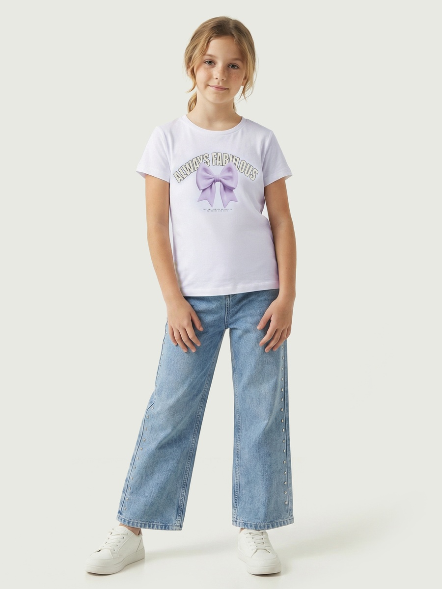 Crew Neck Short Sleeves T-Shirt with Bow Print