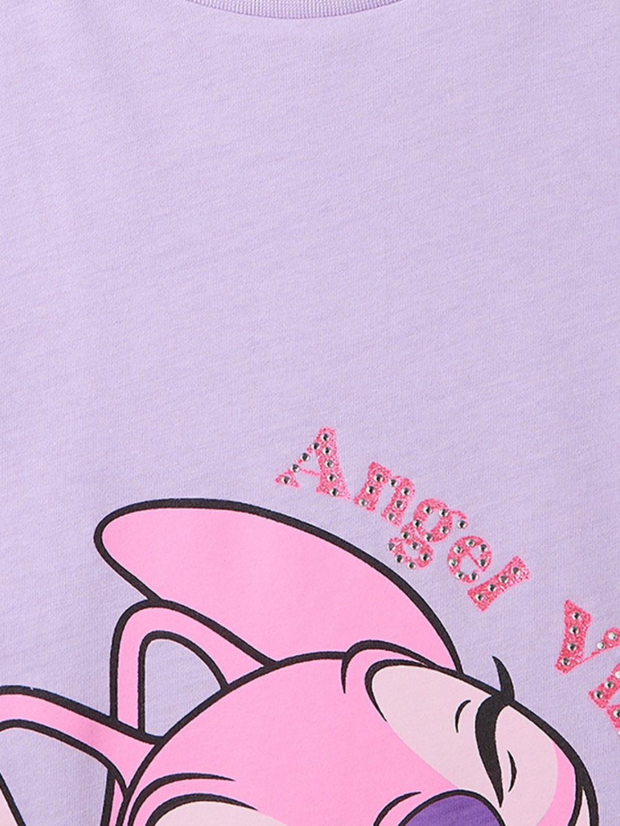 Crew Neck Short Sleeves T-Shirt with Angel Print