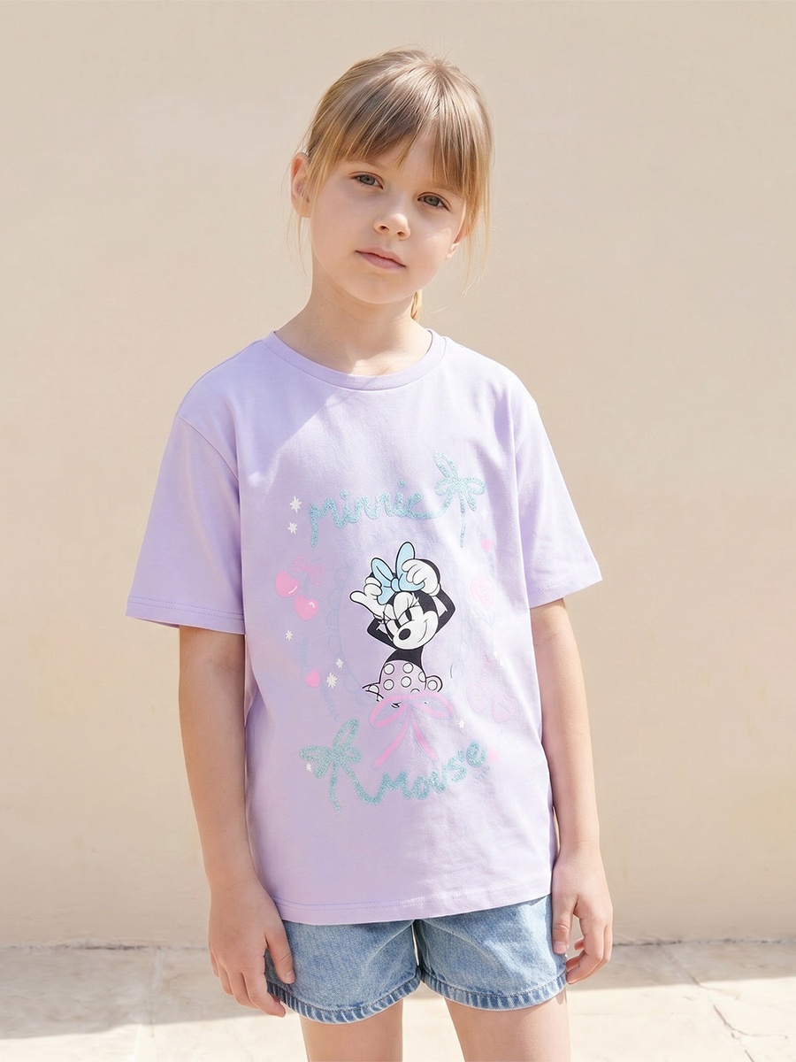 Crew Neck Short Sleeves T-Shirt with Minnie Mouse Print