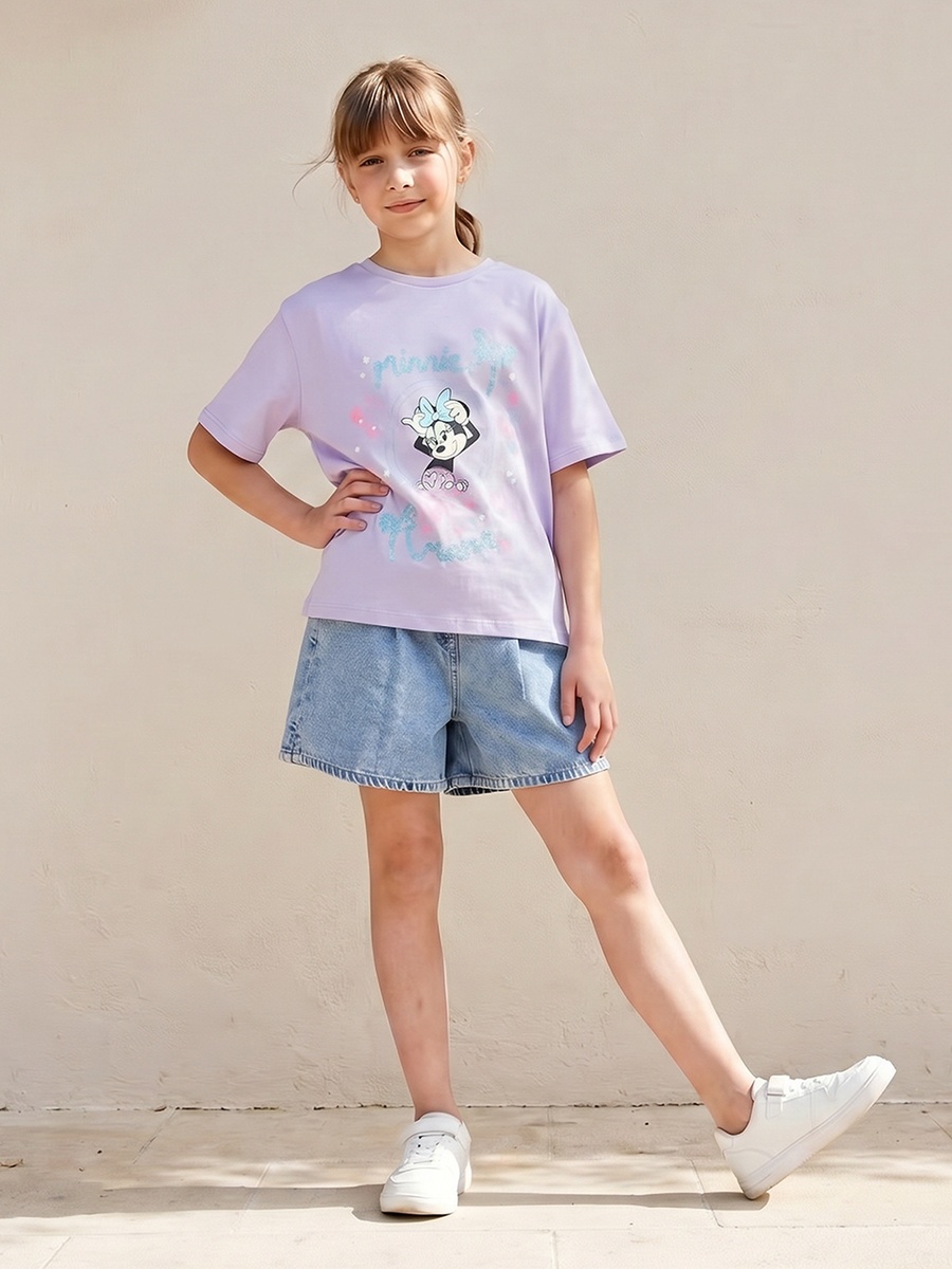 Crew Neck Short Sleeves T-Shirt with Minnie Mouse Print