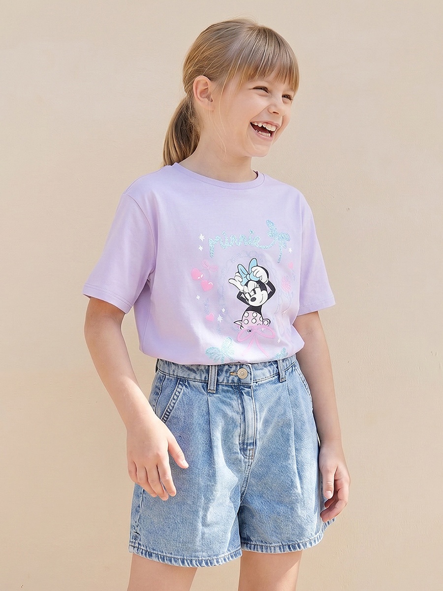 Crew Neck Short Sleeves T-Shirt with Minnie Mouse Print