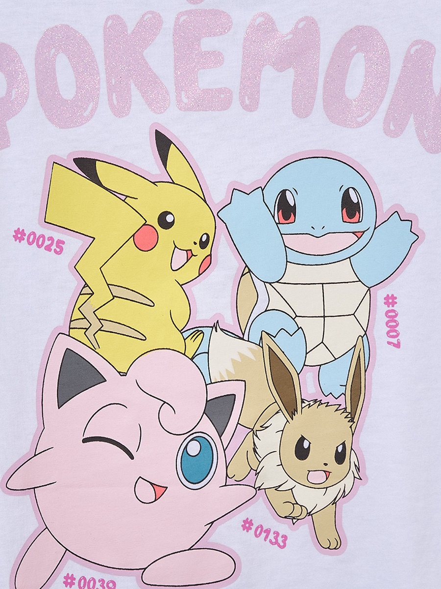 Crew Neck Short Sleeves T-Shirt with Pokemon Print
