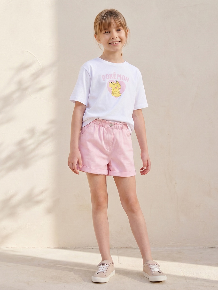 Crew Neck Short Sleeves T-Shirt with Pokemon Print