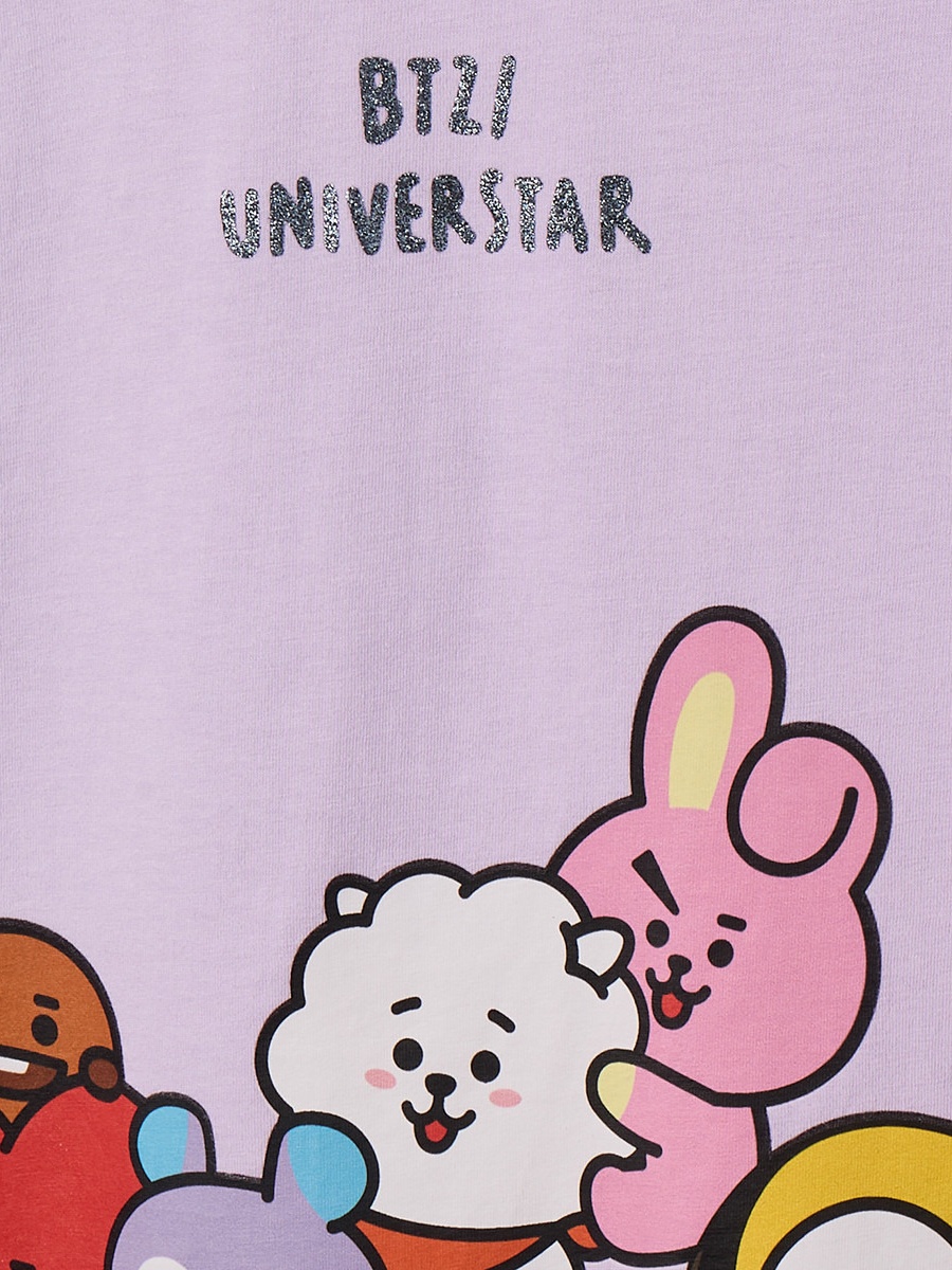 Crew Neck Short Sleeves T-Shirt with BT21 Print