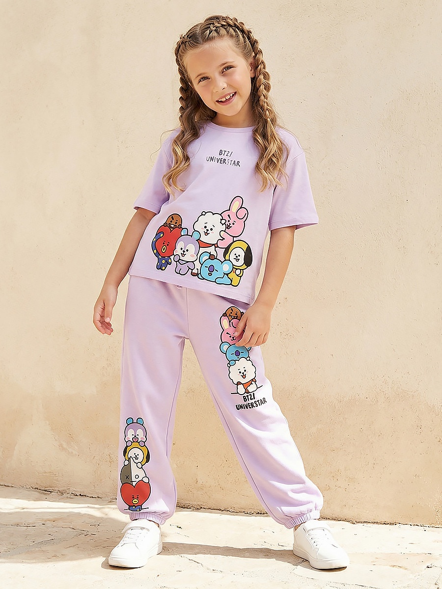 Crew Neck Short Sleeves T-Shirt with BT21 Print