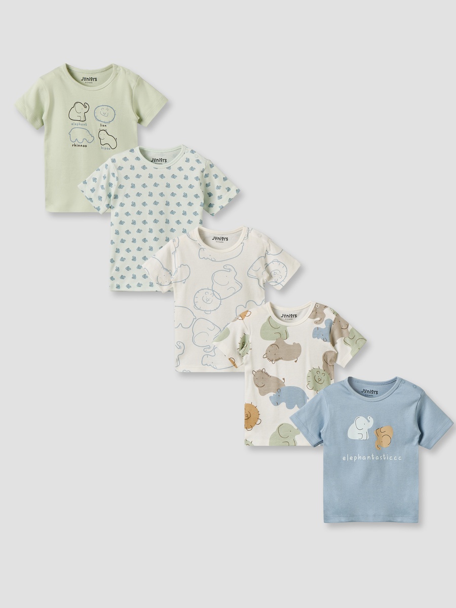 Pack of 5 Crew Neck Short Sleeves T-Shirt with Safari Print