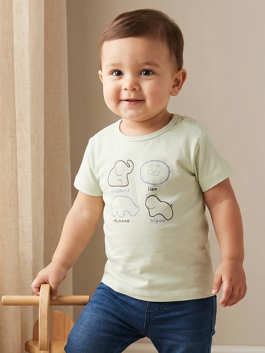 Pack of 5 Crew Neck Short Sleeves T-Shirt with Safari Print